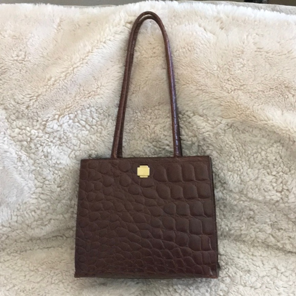 Furla Elegant Brown Crocodile-Embossed Handbag